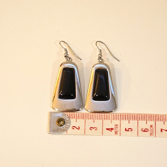 Vintage Silver and Black Earrings - Picture 2 of 2